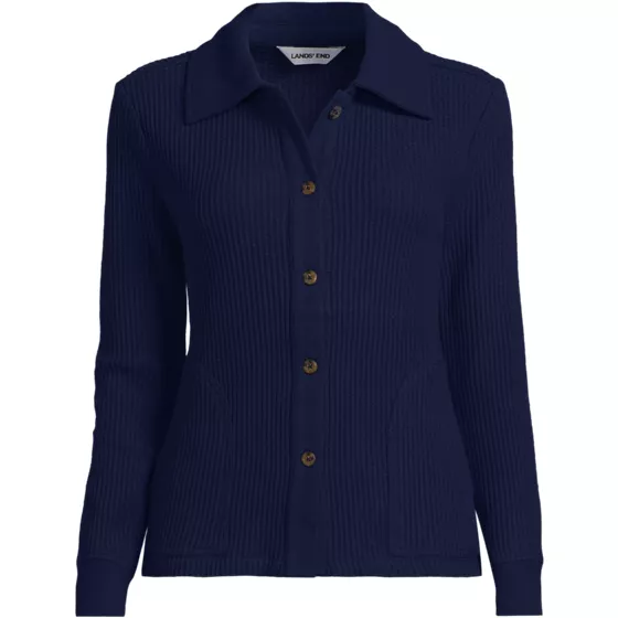 Women's Petite Long Sleeve Waffle Collared Shacket - primary