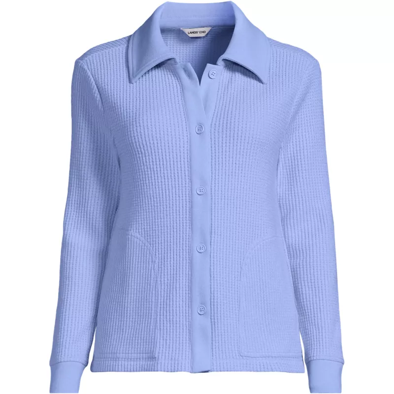 Women's Long Sleeve Waffle Collared Shacket, Front