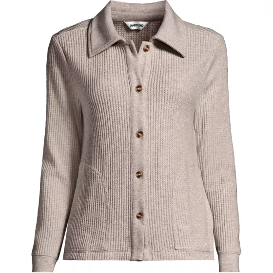 Women's Plus Size Long Sleeve Waffle Collared Shacket - primary