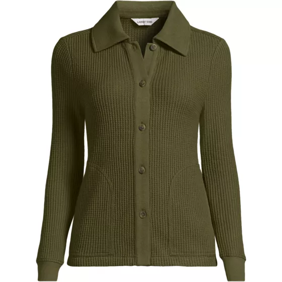 Women's Long Sleeve Waffle Collared Shacket - primary