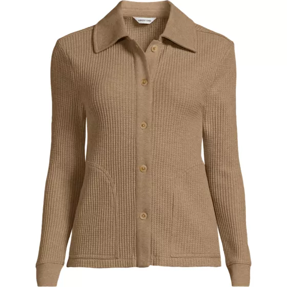 Women's Plus Size Long Sleeve Waffle Collared Shacket - primary