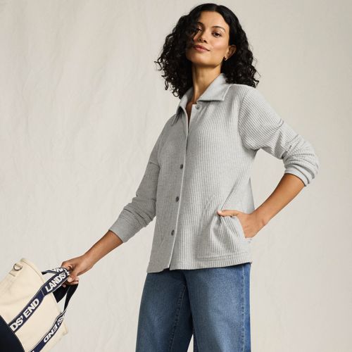 Women's Long Sleeve Waffle Collared Shacket, alternative image