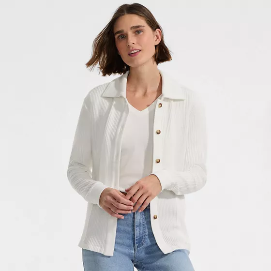 Women's Long Sleeve Waffle Collared Shacket - primary