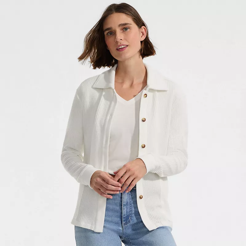 Women's Long Sleeve Waffle Collared Shacket, alternative image
