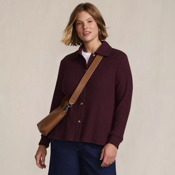 Women's Long Sleeve Waffle Collared Shacket - primary