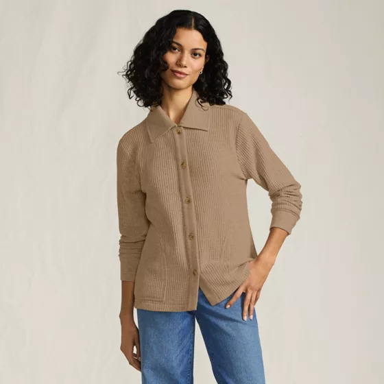 Women's Long Sleeve Waffle Collared Shacket - primary