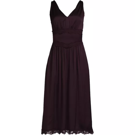 Women's Plus Size Satin Sleeveless Lace Detail Dress - primary