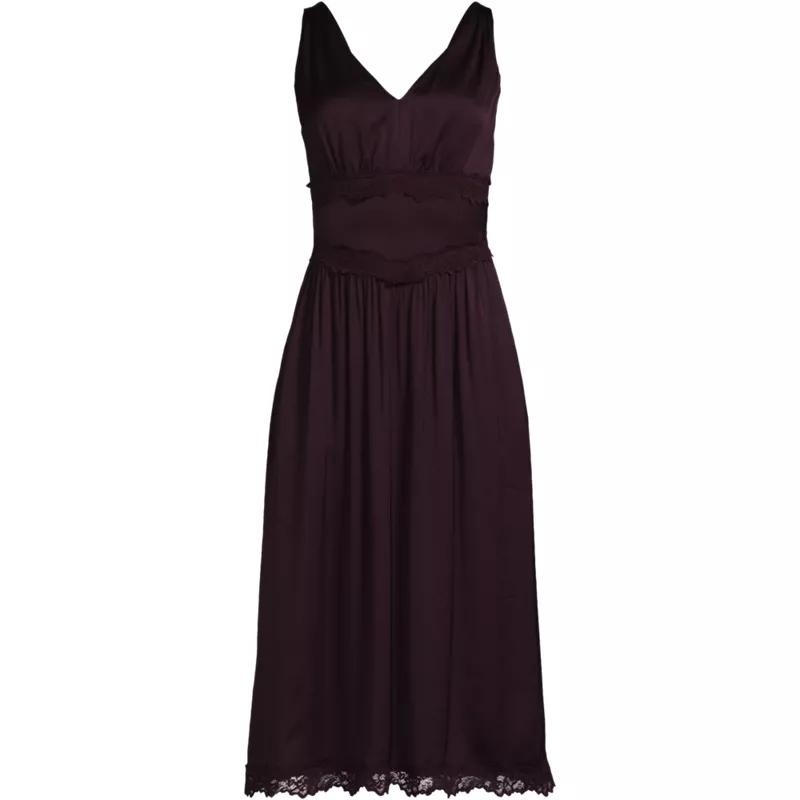 Women's Plus Size Satin Sleeveless Lace Detail Dress, Front