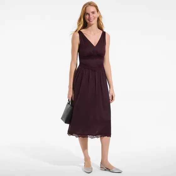 Women's Satin Sleeveless Lace Detail Dress - primary