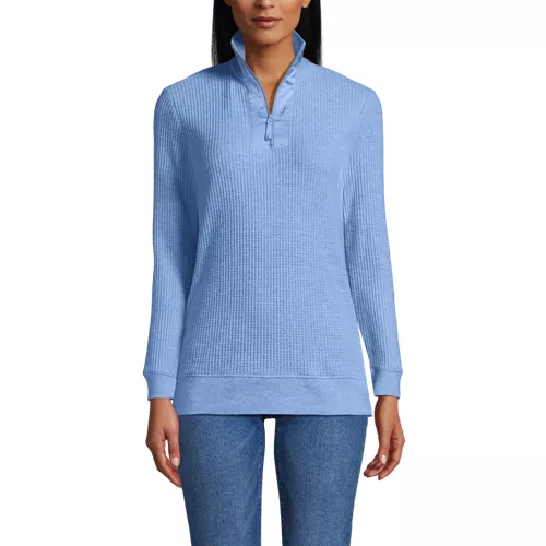 Women's Long Sleeve Waffle Quarter Zip Pullover, Front
