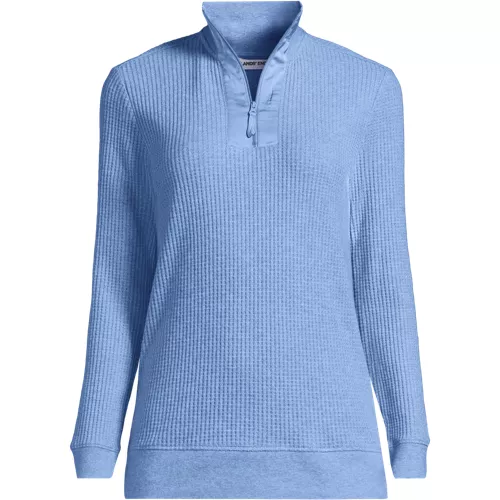 Women's Long Sleeve Waffle Quarter Zip Pullover, Front