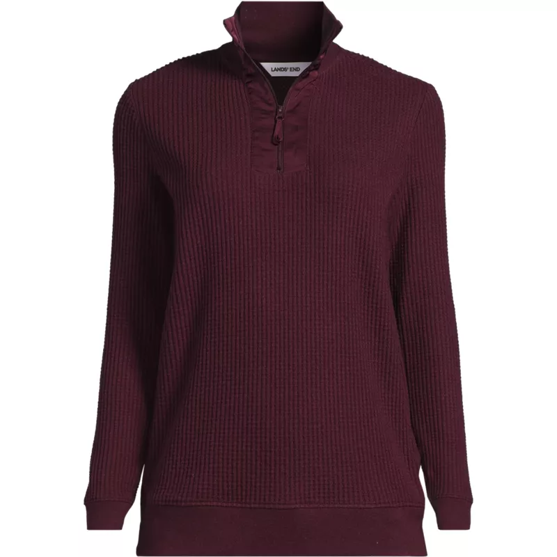 Women's Long Sleeve Waffle Quarter Zip Pullover, Front
