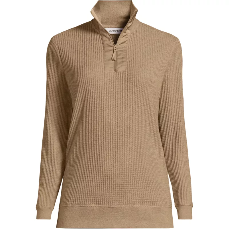 Women's Long Sleeve Waffle Quarter Zip Pullover, Front