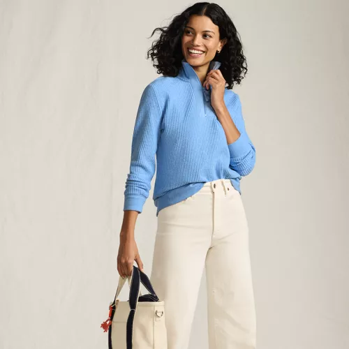 Women's Long Sleeve Waffle Quarter Zip Pullover, alternative image