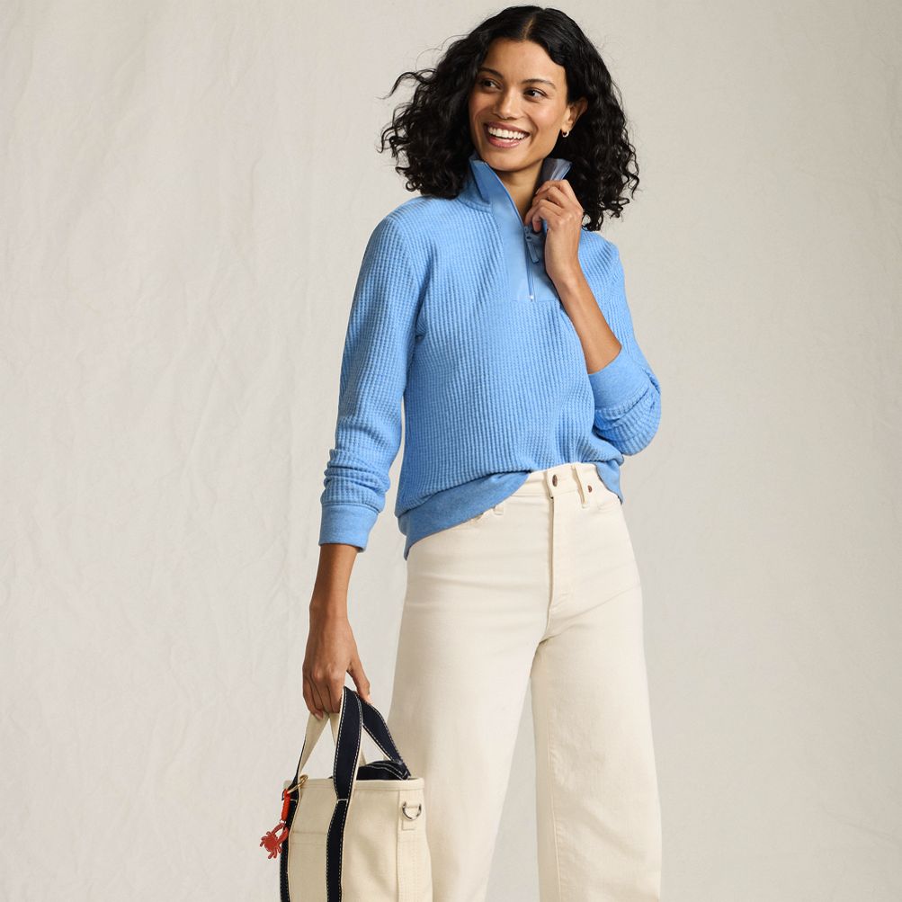 Women's Long Sleeve Waffle Quarter Zip Pullover | Lands' End