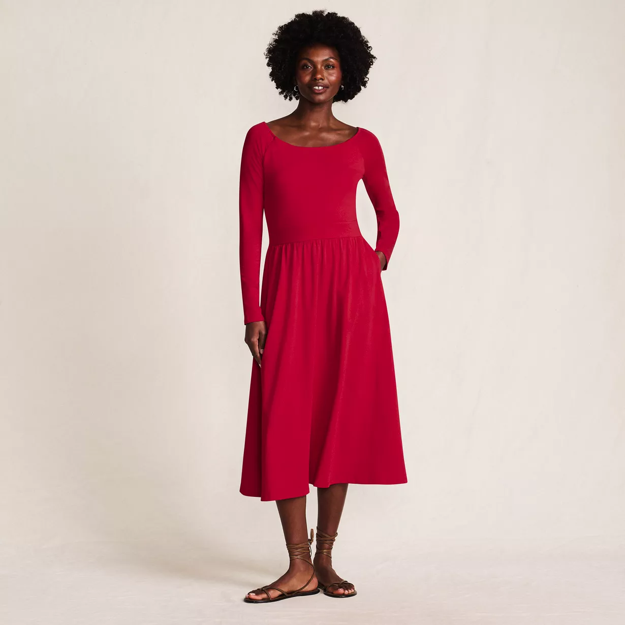 Women's Cotton Modal Off Shoulder Midi Dress