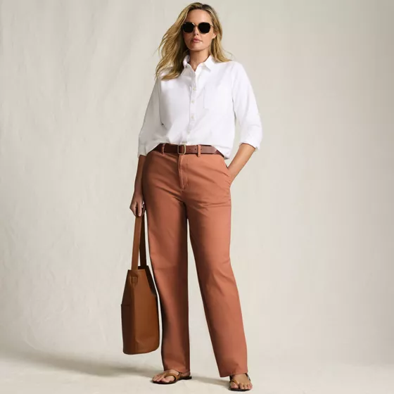 Women's Plus Size Chino High Rise Rail Straight Leg Pants - primary