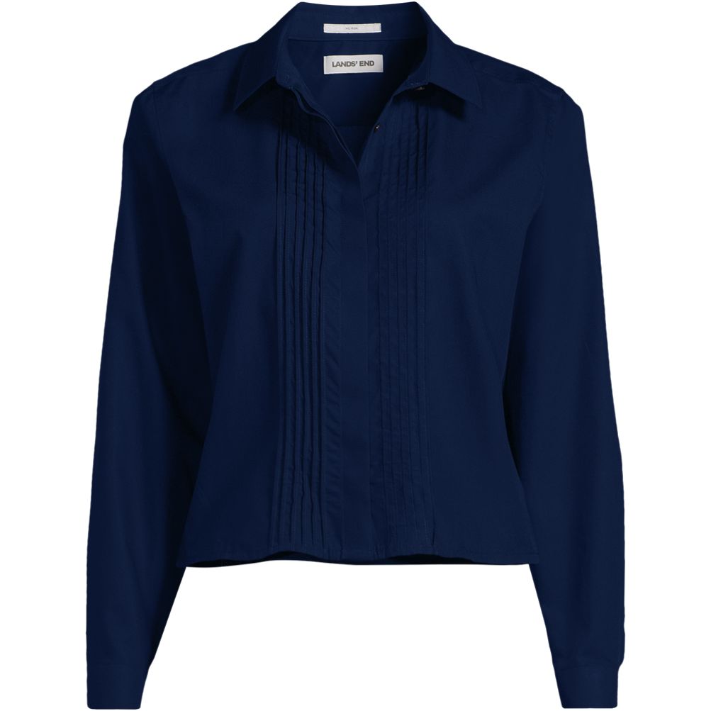 Women's Boxy Cropped No Iron Pintuck Shirt | Lands' End