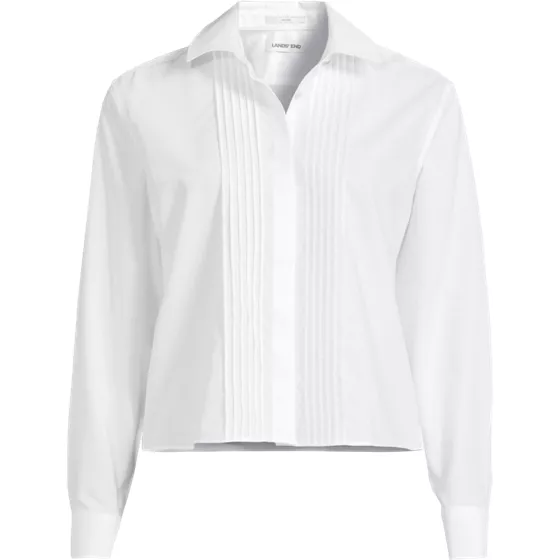 Women's Plus Size Boxy Cropped No Iron Pintuck Shirt - primary