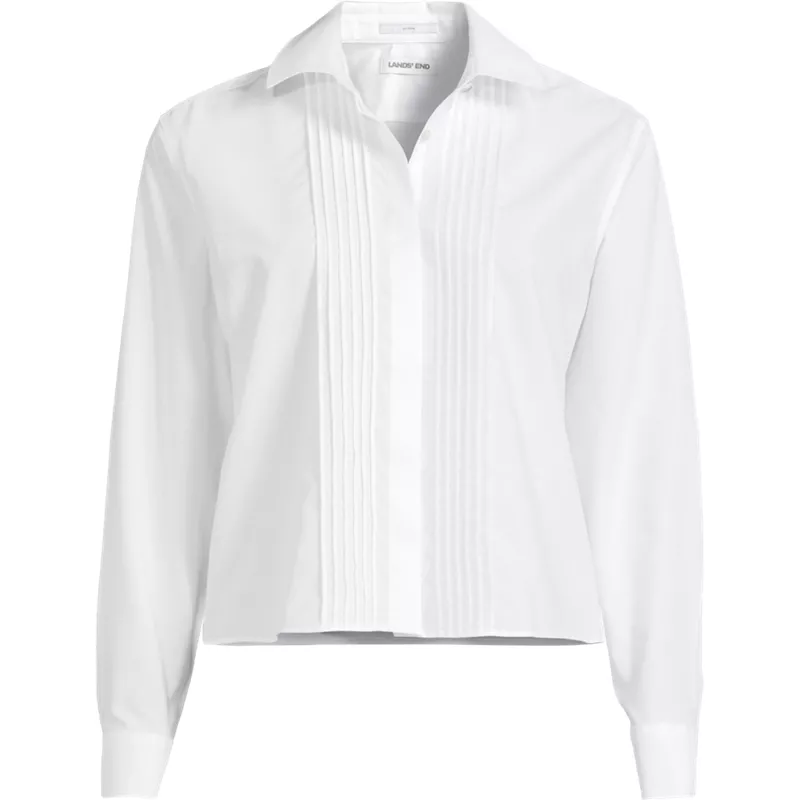 Women's Plus Size Boxy Cropped No Iron Pintuck Shirt, Front
