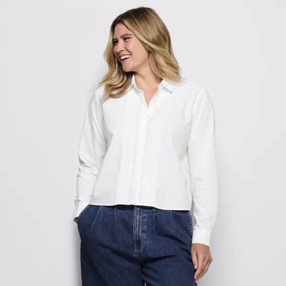 Women's Boxy Cropped No Iron Pintuck Shirt - primary