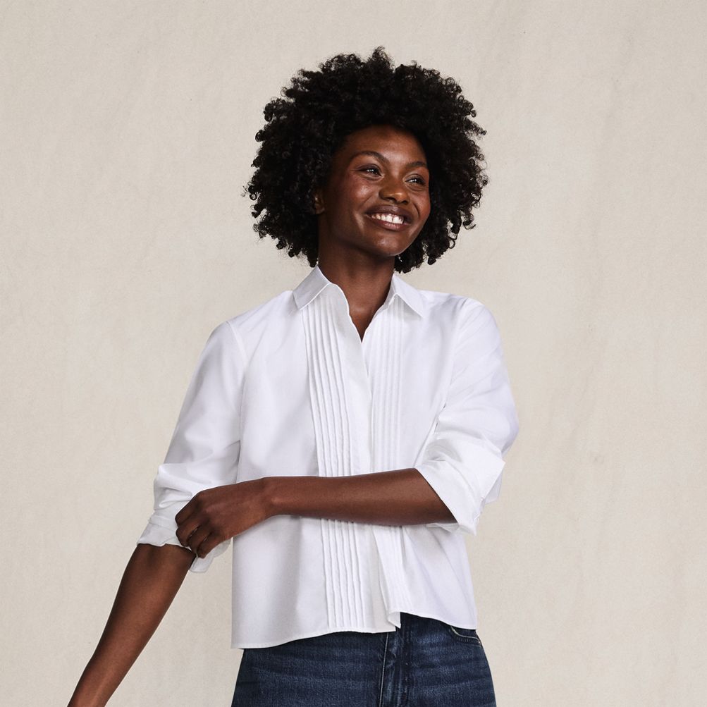Women's Boxy Cropped No Iron Pintuck Shirt | Lands' End