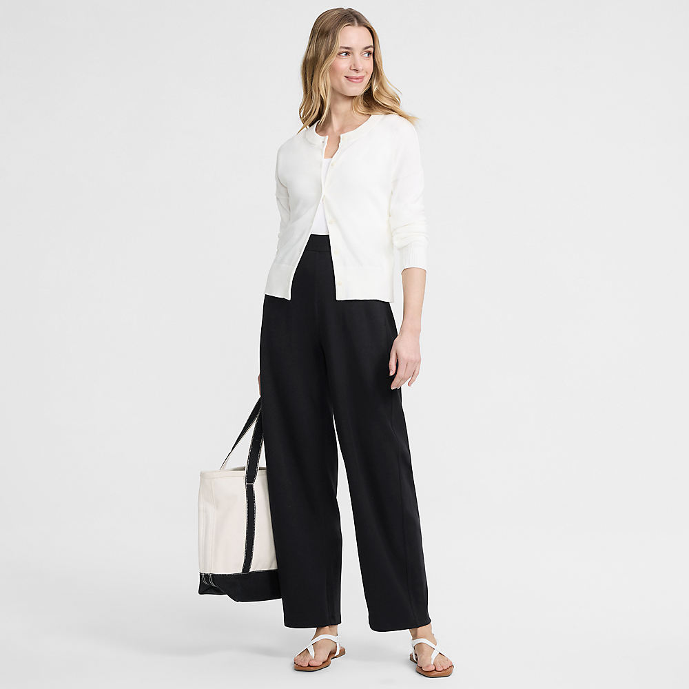 Sport Knit Barrel Leg Trousers, High Waisted, Women, size: S, petite, Black, Cotton, by Lands' End