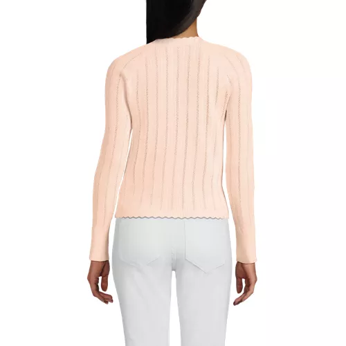 Women's Cotton Pointelle Satin Trim Cardigan Sweater, Back