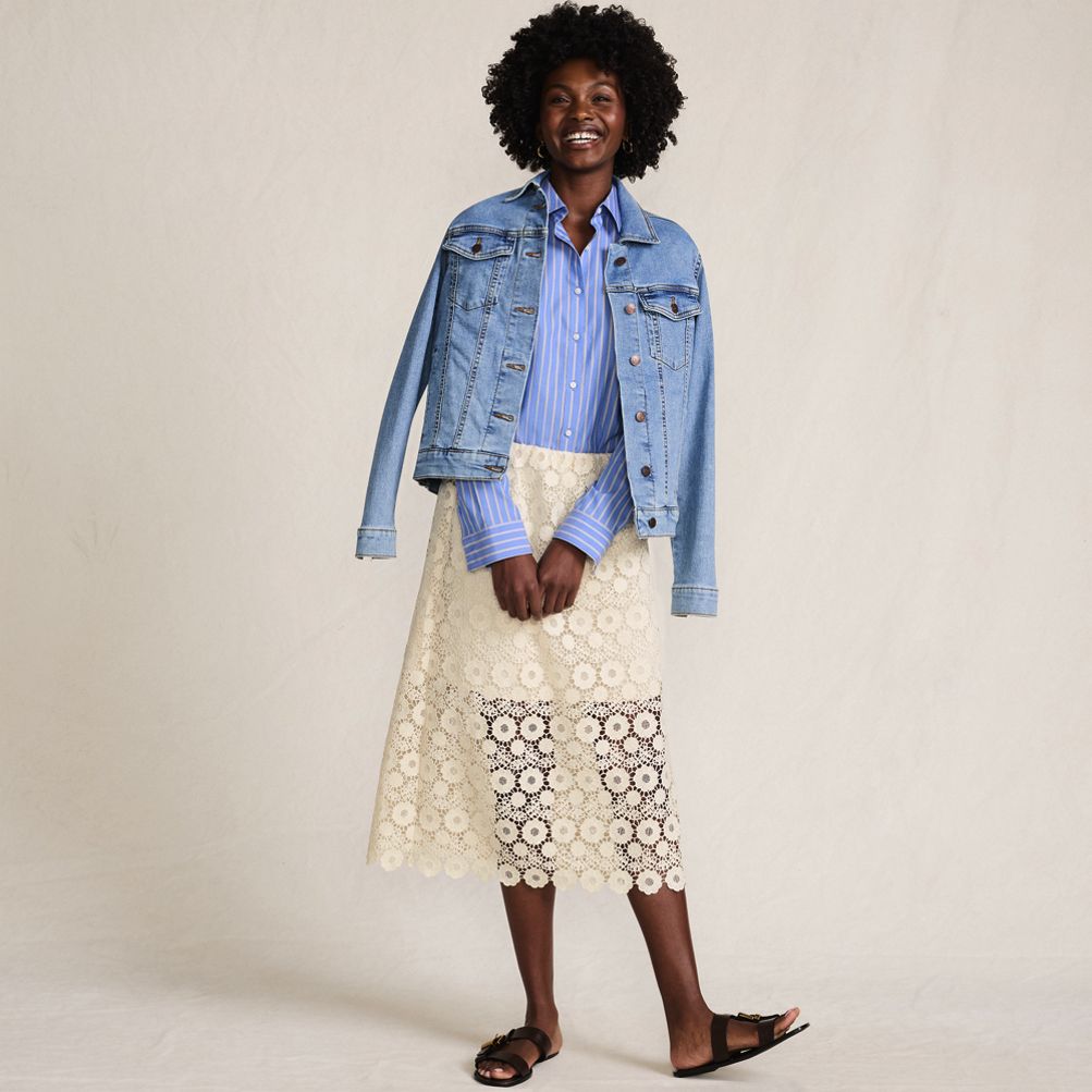 Women's Lace Overlay Midi Skirt | Lands' End