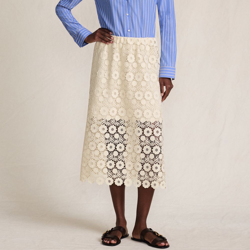 Women's Lace Overlay Midi Skirt | Lands' End