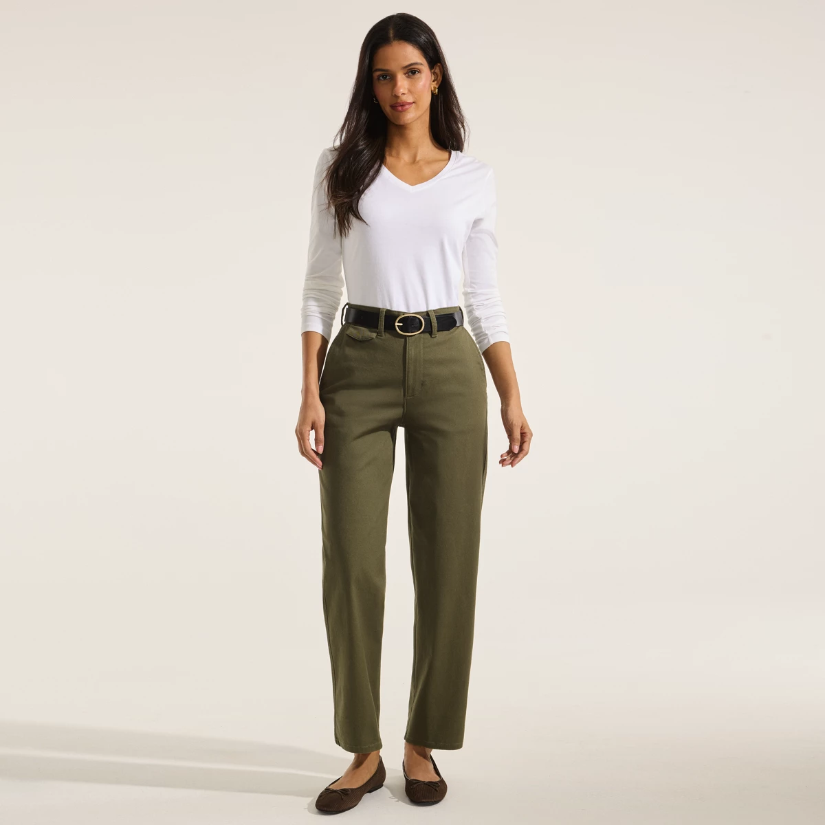 Women's Tall Chino High Rise Rail Straight Leg Pants — Forest Moss by Lands' End