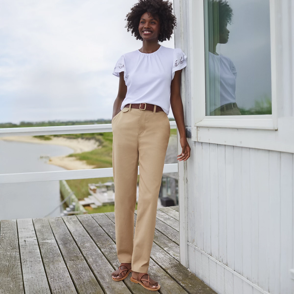Women's Tall Chino High Rise Rail Straight Leg Pants — Desert Tan by Lands' End