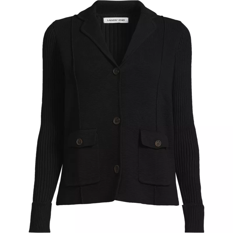 Women's Petite Drifter Ribbed Collared Blazer Sweater, Front