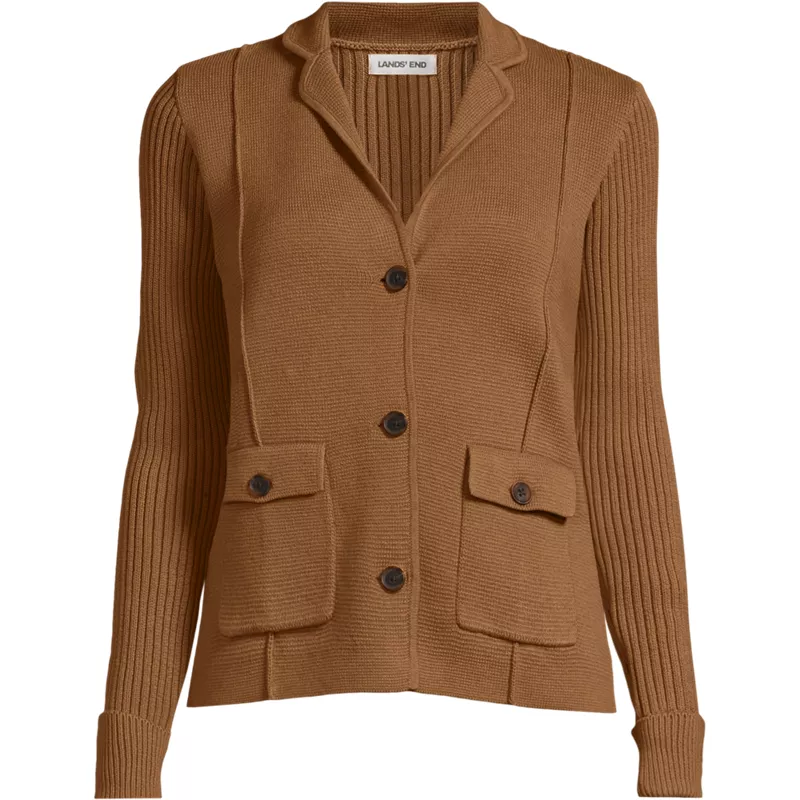 Women's Plus Size Drifter Ribbed Collared Blazer Sweater, Front