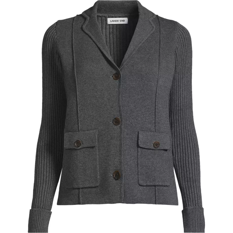 Women's Plus Size Drifter Ribbed Collared Blazer Sweater, Front