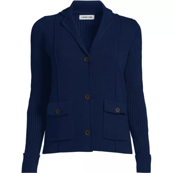 Women's Plus Size Drifter Ribbed Collared Blazer Sweater - primary