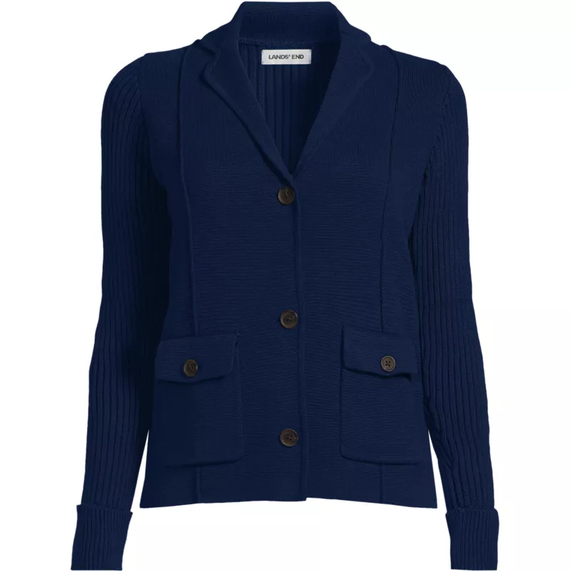 Women's Plus Size Drifter Ribbed Collared Blazer Sweater, Front