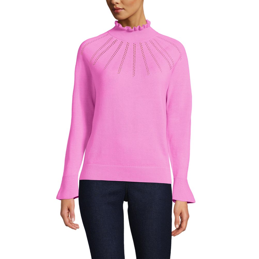 Women's Cotton Pointelle Turtleneck Sweater | Lands' End
