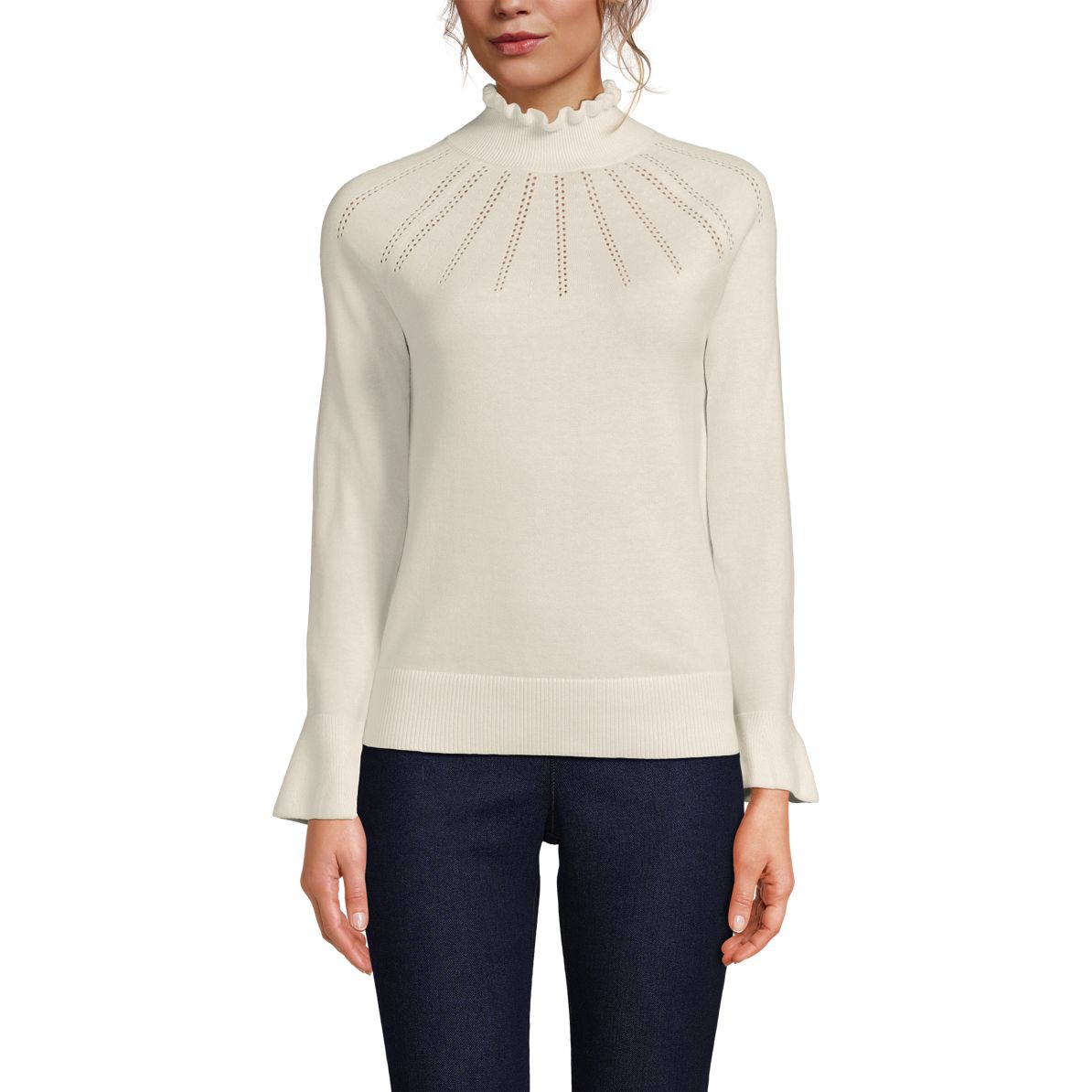 Women's Cotton Pointelle Turtleneck Sweater