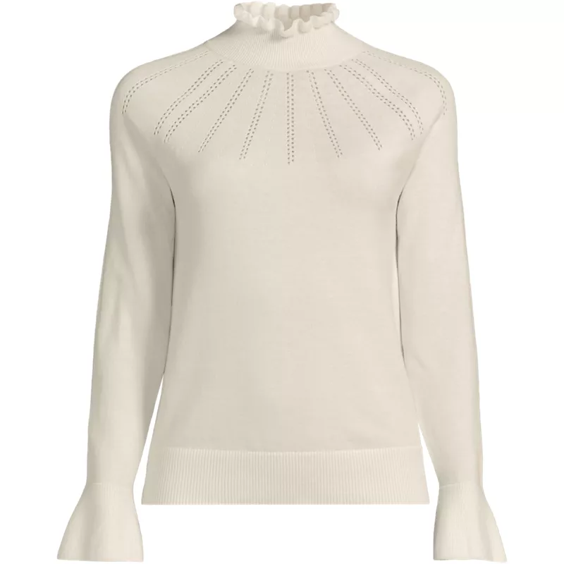 Women's Plus Size Cotton Pointelle Turtleneck Sweater, Front