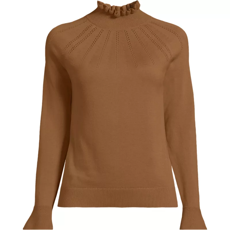 Women's Plus Size Cotton Pointelle Turtleneck Sweater, Front
