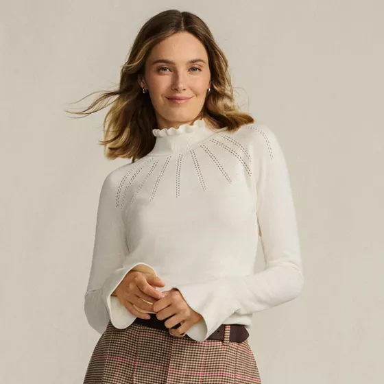 Women's Cotton Pointelle Turtleneck Sweater - primary