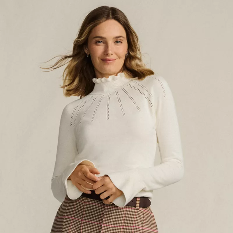 Women's Cotton Pointelle Turtleneck Sweater, alternative image
