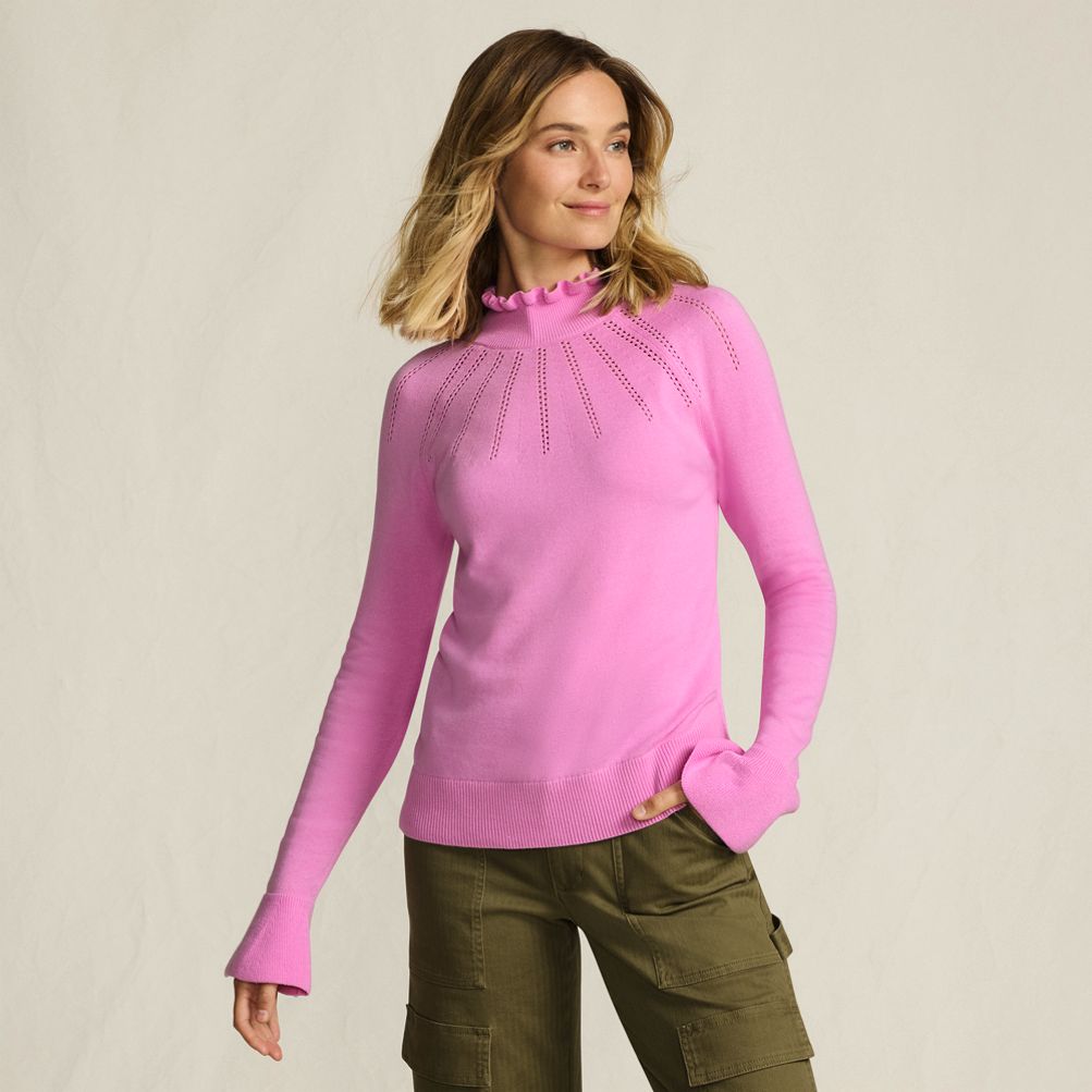 Women's Cotton Pointelle Turtleneck Sweater Lands' End