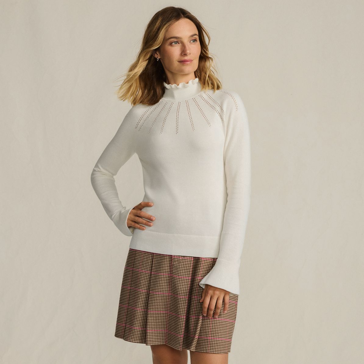 Women's Cotton Pointelle Turtleneck Sweater