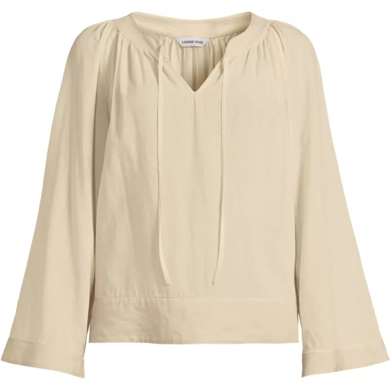Women's Plus Size Voile Tie Neck Poet Blouse, Front
