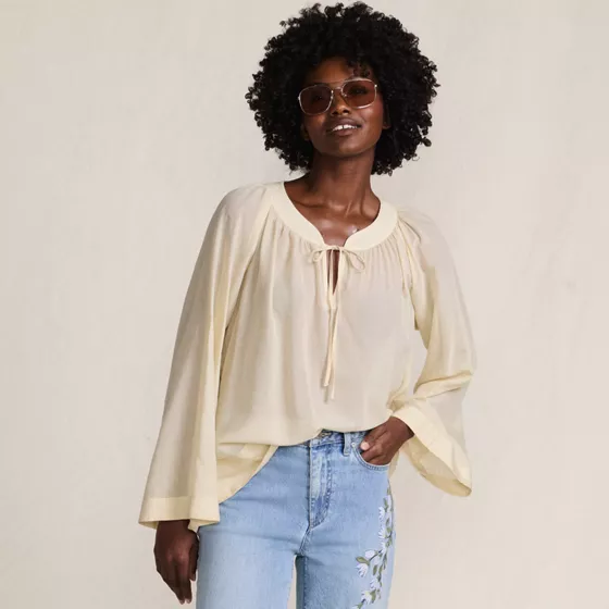 Women's Voile Tie Neck Poet Blouse - primary