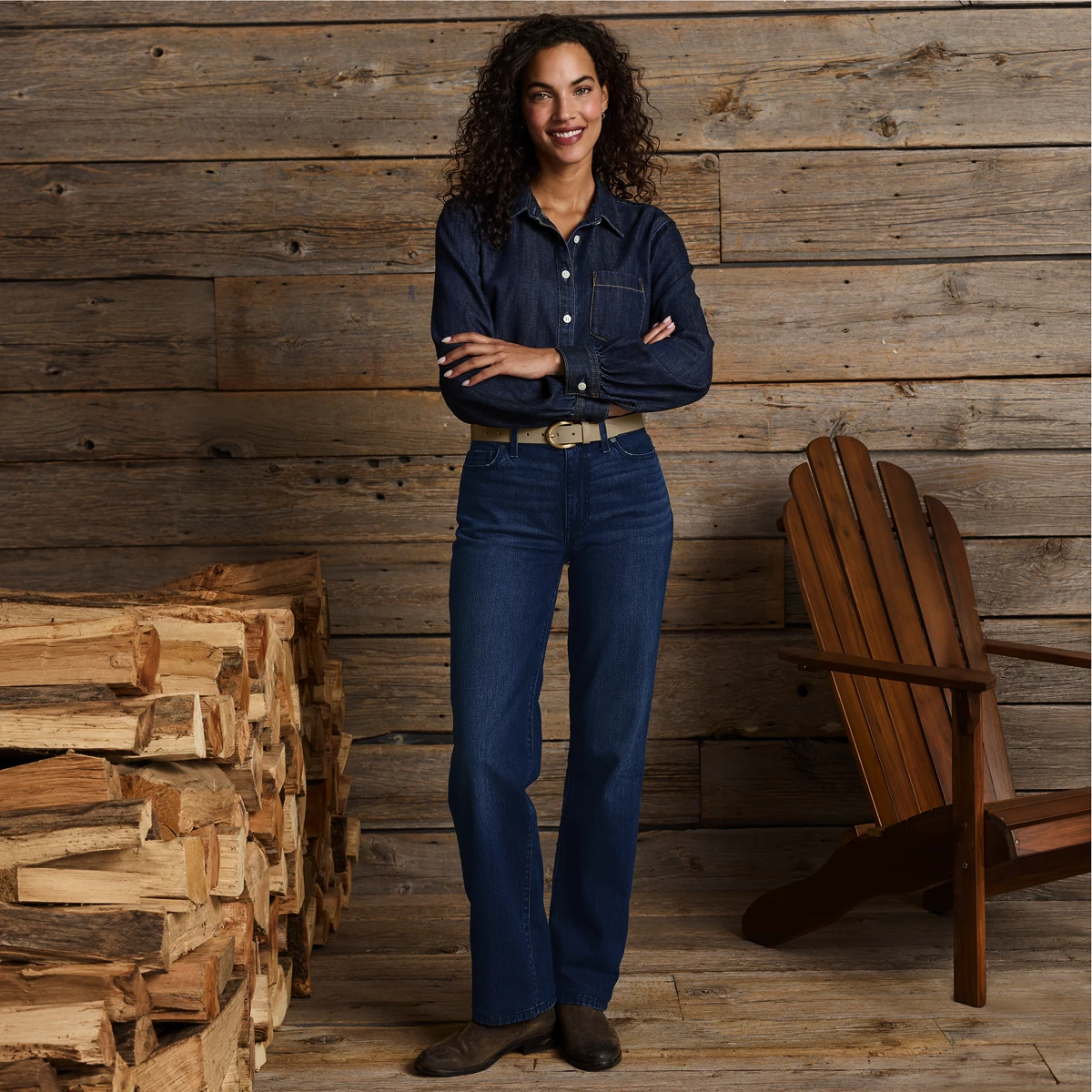 Women's Tall Soft Denim Mid Rise Relaxed Straight Leg Jeans — Dark Indigo Blue Wash by Lands' End