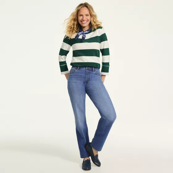 Women's Soft Denim Mid Rise Relaxed Straight Leg Jeans - primary