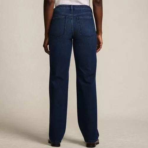 Women's Soft Denim Mid Rise Relaxed Straight Leg Jeans, Back